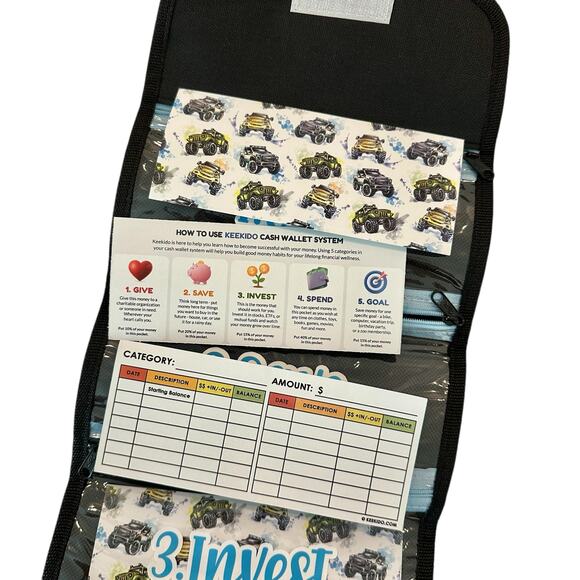 Blue Kids Money Management Wallet, Cash Organizer Kids, Blue Superhero Gift Boys - Picture 4 of 7